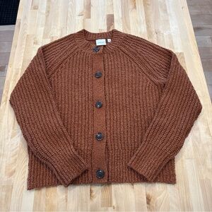 Varley Florrie Bouclé Knit Cardigan Jumper copper tortoiseshell buttons Sz Small
